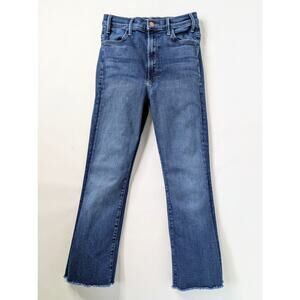 MOTHER Hustler Ankle Fray Jeans 28 Blue High Rise Crop Raw Hem Home Movies